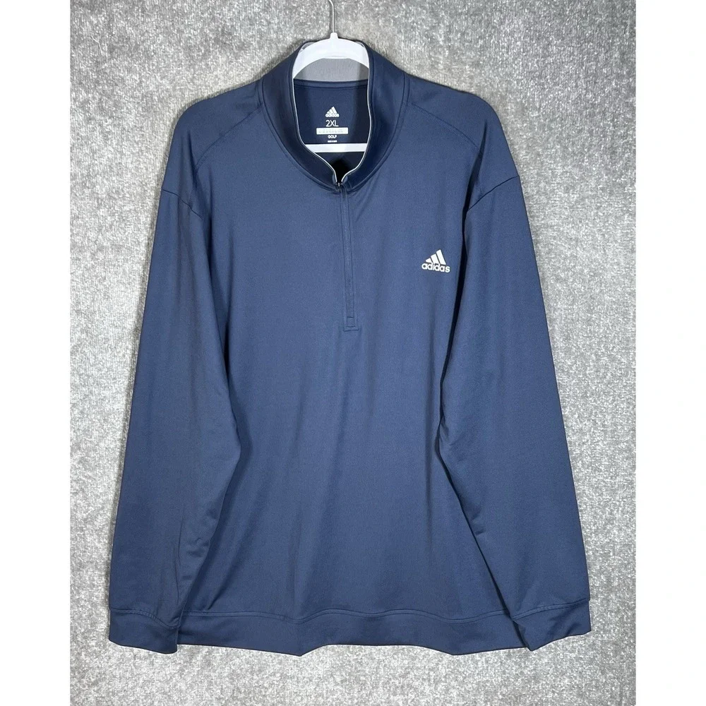 Adidas Golf Classic 1/4 Zip Pullover Performance Shirt Mens Sz 2XL Blue Stretch
